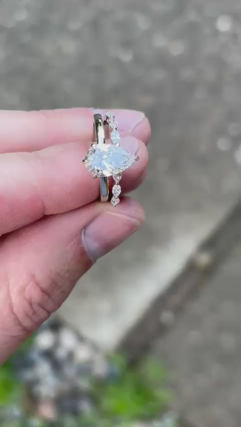 3 Carat Pear Shaped Diamond Ring with Marquise Wedding Band in Yellow Gold | IGI Certified