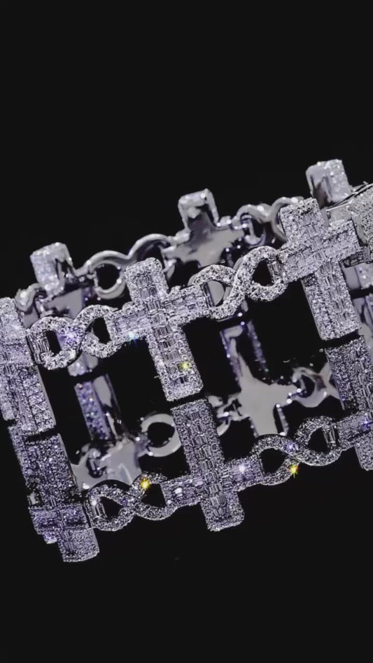 Luxury Gold Cross & Infinity Link Bracelet 15.5ct VVS Diamonds